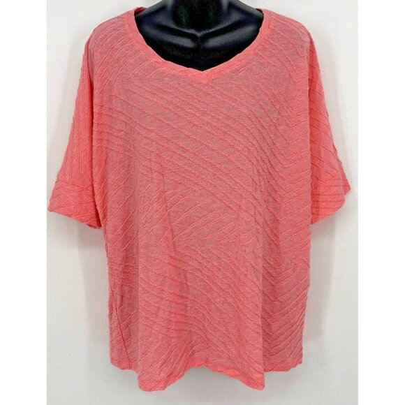 Chicos Women Top Size 2 Medium Pink Short Dolman Sleeve Texture Casual Pullover - Picture 1 of 9